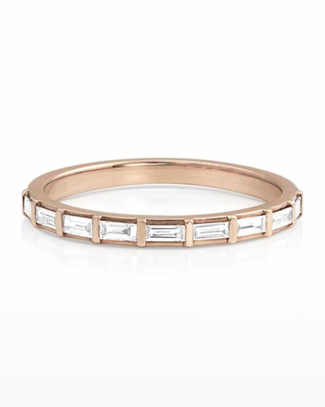 14k Rose Gold Baguette-Diamond Halfway Ring, Size 7